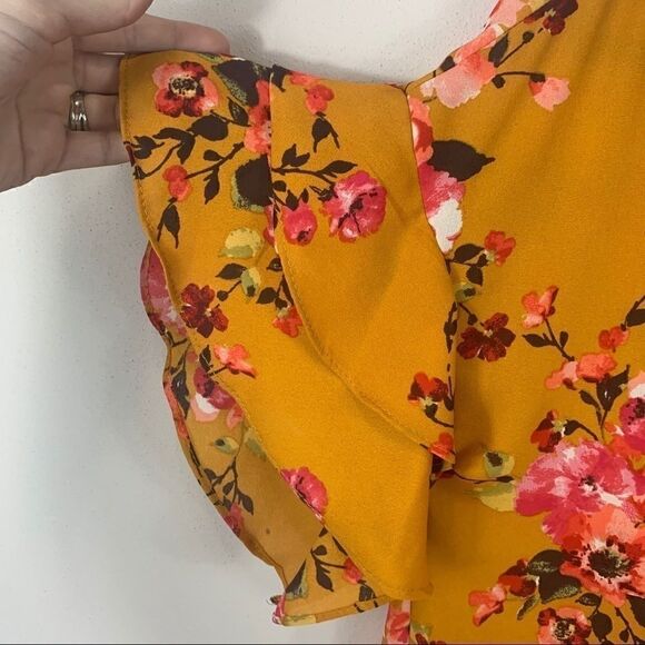 Come Vintage mustard floral top layered sleeve M (K1) - Picture 2 of 11